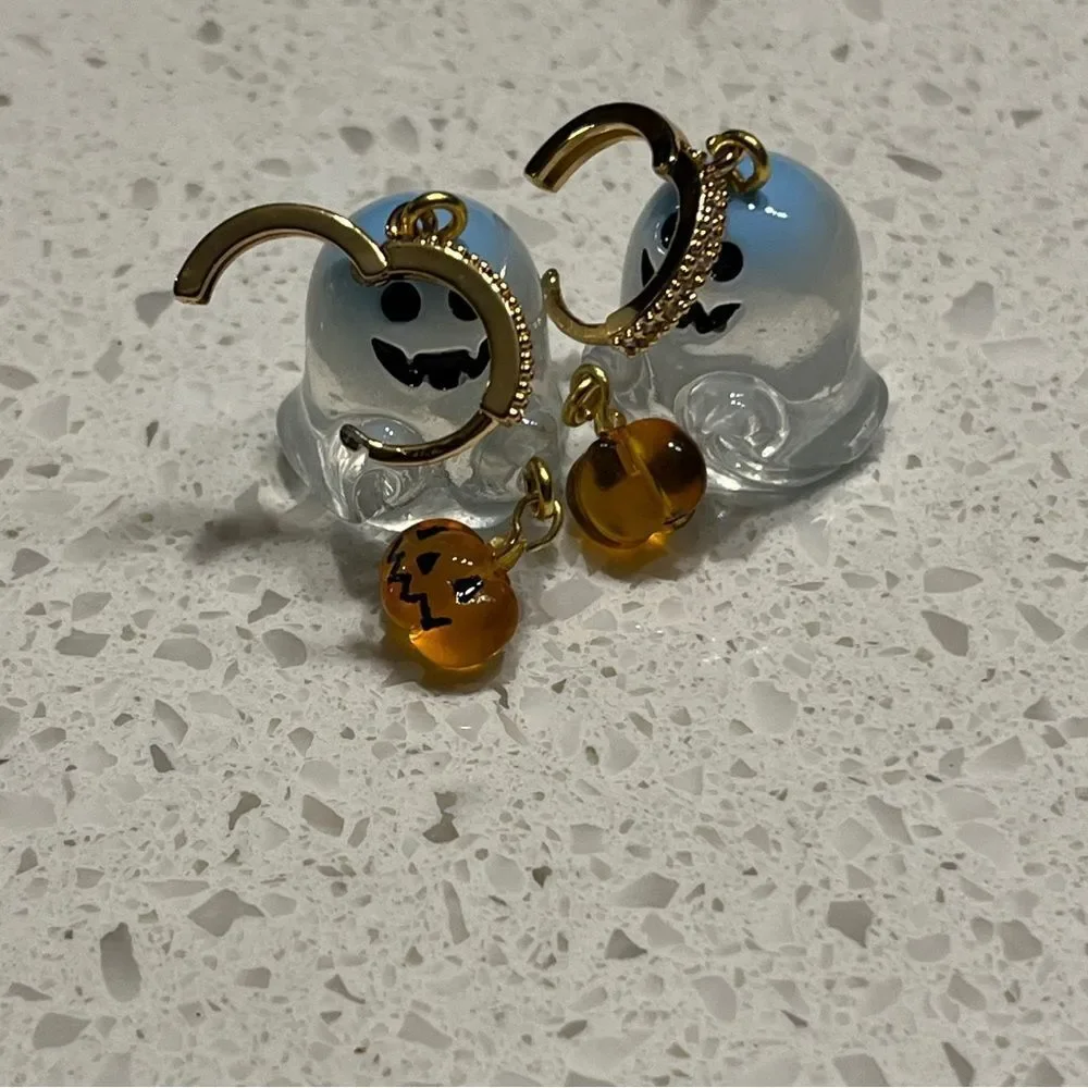 Ghost Pumpkin Earrings With Zirconia‎ Circle Halloween trick or treat